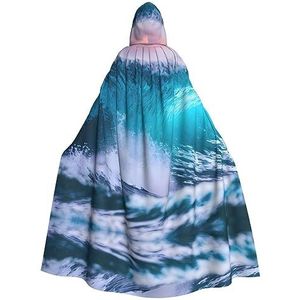 Bxzpzplj Blauwe oceaan golf print mystieke mantel met capuchon voor mannen en vrouwen, Halloween, cosplay en carnaval, 185 cm