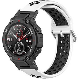 iPartsonline Vervangende siliconenbanden compatibel met Amazfit T-Rex/Amazfit T Rex Pro Smartwatch, ademende zweetbestendige sportband horlogeband voor Trex accessoires - wit zwart