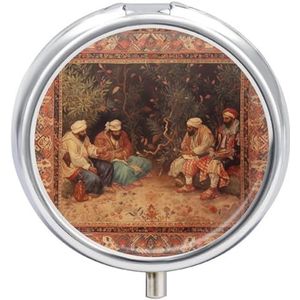 Antieke Oriëntalist Art Pillendoos Mini Pillendoosje Pocket Pil Case voor Mannen Reizen Pillendoos Leuke Pil Organizer 3 Compartiment Geneeskunde Pil Organizer Pil Container Pillenhouder