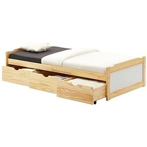 IDIMEX Bed MIA van massief grenen in natuur/wit, mooi functioneel bed met 3 laden, praktisch tienerbed met ligoppervlak 90 x 190 cm