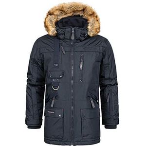 Geographical Norway Chirac Men Warme waterdichte parka voor heren, dikke capuchon, bont, outdoor, warme winddichte jas, winter, outdoor voering, jas voor heren, Donkerblauw, L