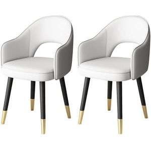 Meal Chairs PU lederen eetkamerstoelen set van 2, keukenstoelen met armen en metalen poten, gestoffeerde bijzetstoel for eetkamer woonkamer(White Gray)