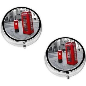 Londen rode telefooncabine schattige kleine ronde pillendoos - 3 compartimenten reizen pillenetui, gepersonaliseerde draagbare medicijnorganizer voor portemonnee en zak