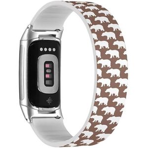 RYANUKA Solo Loop band compatibel met Fitbit Charge 5 / Fitbit Charge 6 (silhouet bruine beer) rekbare siliconen band band accessoire, Siliconen, Geen edelsteen