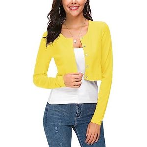 Dames Casual Lange Mouwen Bolero Vesten Button-down Ronde Hals Gebreide Korte Cardigan Shrugs(M, Citroen Geel)