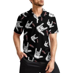 Sign Language I Love You Heren golfpoloshirts klassieke pasvorm T-shirt met korte mouwen bedrukt casual sportkleding top M
