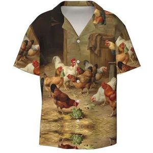 TyEdee Roast Chicken Hen Farm Print Heren Korte Mouw Jurk Shirts met Pocket Casual Button Down Shirts Business Shirt, Zwart, S