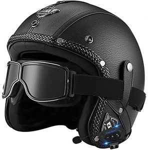 Motorhelm - Vintage Jethelm - Lederen Halfhelm - ECE-gecertificeerd - Met Bluetooth