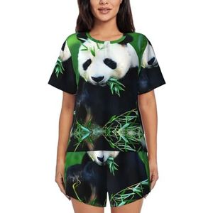 JIAWUJYNB Pyjama met panda-print voor dames met korte mouwen, pyjamaset met zakken,, Zwart, M