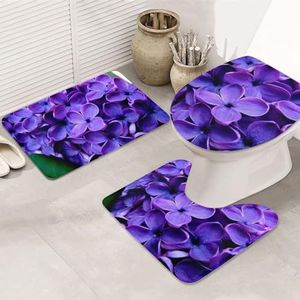 OPSREY Violette bloem bedrukt zachte antislip badkamermat badkamer tapijt set van 3 - Silhouetmat + toilethoes + badmat