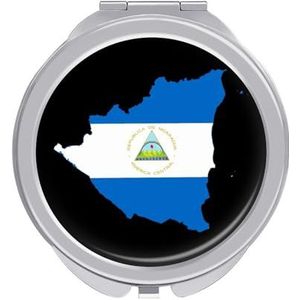 Nicaragua Vlag Kaart Compacte Spiegel Ronde Pocket Make-up Spiegel Dubbelzijdige Vergroting Opvouwbare Draagbare Hand Spiegel