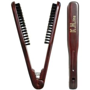 Pro Kappers Stijltang Haarborstel Nylon Haar Rechttrekken Dubbele Borstels V-Vorm Kam Klem Styling Gereedschap (Maat: 498-1)