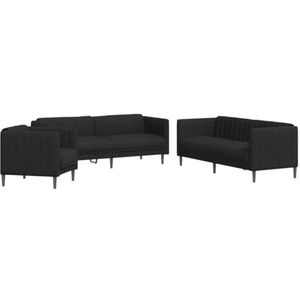 vidaXL 3-delige Loungeset stof zwart, bankenset, tv-stoel, fauteuil, sofa, stoffen bank, beklede bank, stoffen bank, loungebank, woonkamermeubilair