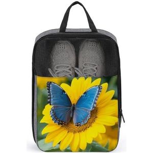 WYUSPGK Reizen Schoenen Carrier, Zonnebloem Blauwe Vlinder Print Draagbare Schoen Pouch Praktische Schoen Tas Multifunctionele Schoen Tas Anti-stof Schoenentas, stijl, One Size, Modern, Stijl, Eén