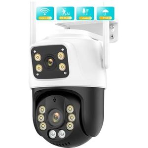 Bewakingscamera, PTZ-camera 4K 8MP HD Dual Lens Dual Screen Camera Kleur IR Nachtzicht Ai Auto Tracking Draadloze CCTV-bewaking(4MP NO Card)