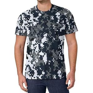 Marineblauw Digitaal Camouflage Heren T-shirt Met Korte Mouwen Causale Ronde Hals Tee Mode Zomer Tops