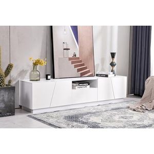 Azkoeesy TV-kast 170 cm in wit hoogglans, 4 deuren en 1 laden, tv-lowboard, commode, tv-kast voor woonkamer