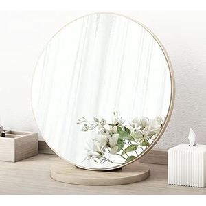 Tafelblad Vanity Mirror, 90° verstelbaar, houten make-up spiegel, draagbare verwijderbare ronde kaptafel tafel spiegel, high-definition bureau spiegel (maat: 30 cm, kleur: houten)