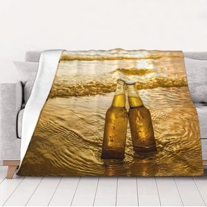 Cosy Bottles Beer Beach Sunset Time Deken Gooi Veelzijdige Zachte Warme Deken Flanellen Plaids voor Bank Bank Multi Maten