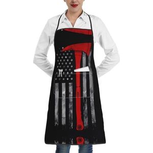 ZhaoYuGoods Sneeuwuil ogen schorten met zakken voor vrouwen, stijlvolle kookschorten voor keuken tuinieren salon, ideale print schort, Brandweerman bijl rode lijn vlag, Eén maat