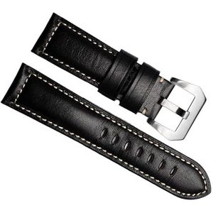 dayeer Echt Rundleer Retro Horloge Band Voor Panerai PAM111 441 Horlogeband Man Polsband 20mm 22mm 24mm (Color : Retro black silver, Size : 24mm)