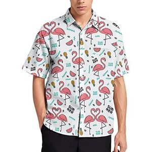 Zomer Flamingo Ananas Hawaiiaanse Shirt Voor Mannen Zomer Strand Casual Korte Mouw Button Down Shirts met Zak