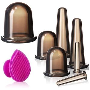 Siliconen cups, gezichts- en oog-massageset, gezichtscupping set, siliconen cupping set met huidpeeling-borstel voor gezicht en hals (Small Medium Large, Black)