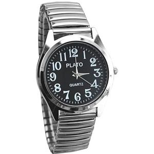 Fako® - Horloge - Rekband - Plato - Ø 37mm - Zilverkleurig - Zwart