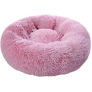 Hondenbedden Hondenbed Kattenhuis Lang Pluche Huisdier Bed Kalmerende Bedden Huisdier Mand Kennel Hond Rond Kussen Kattenbed(Light pink,XL Diameter 80cm)