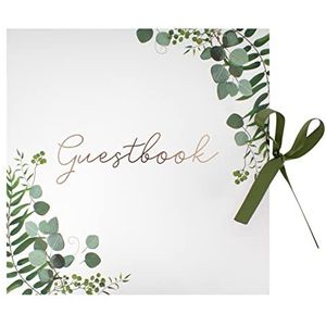 Widdle Gifts gastenboek Groene bloemen met lint sluiten verjaardag gastenboek