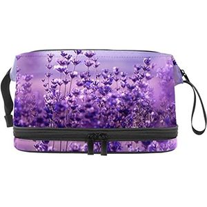 Make-up tas - grote capaciteit reizen cosmetische tas, paarse lavendel bloem bloei, Meerkleurig, 27x15x14 cm/10.6x5.9x5.5 in