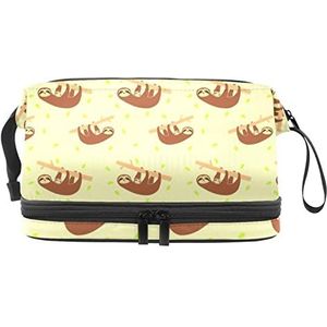 Dubbellaags Cosmetische Tas Luiaard Baby Draagbare Make-up Tas Reizen Organizer Pouch Voor Vrouwen Meisjes Toiletries Tassen, Meerkleurig, 27x15x14 cm/10.6x5.9x5.5 in, Make-up zakje