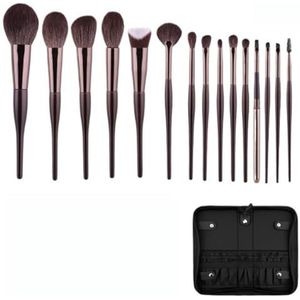Multifunctionele Make-upborstel 15-delige dagelijkse make-upset met essentiële kwasten for eyeliner, oogschaduw en wenkbrauwkwasten Oogmake-up Kwasten voor Dames(Naked brush-Stand Bag)