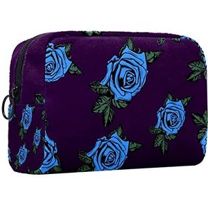 Kleine make-uptas voor dames, make-uptas, cosmetische reistas,Blauw roze bloem vintage Afdrukken