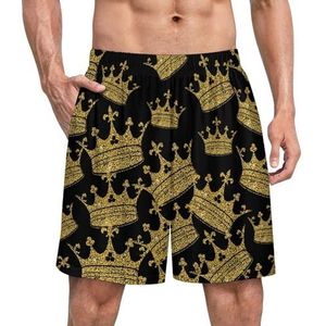 Gouden kroon grappige pyjama shorts voor mannen pyjama broek heren nachtkleding met zakken zacht