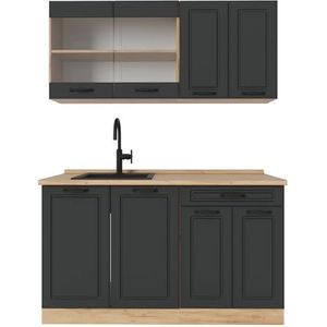 Vicco Kitchenette R-Line, antraciet landhuis/Goldkraft Eiken, 140 cm, AP eiken