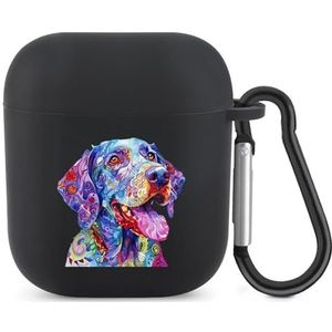 Psychedelische hond met zijn tong uit, schattig hoesje voor AirPods 2 & 1 schokbestendige beschermende hoofdtelefoonhoesjes met sleutelhanger voor mannen vrouwen