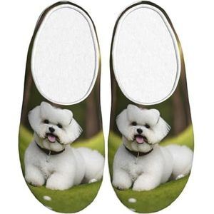 EdWal Leuke Bichon Frise Hond Print Winter Warme Slippers Indoor Anti-slip Pluche Slippers Ontspannen Thuis Voor Vrouwen Mannen, Zwart, 37.5 EU