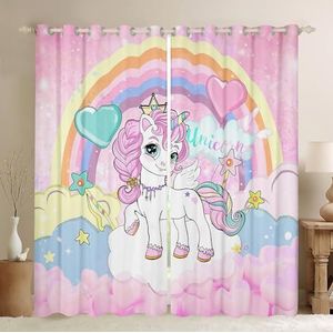 Homemissing Kinderen Mooie Eenhoorn Gordijnen voor Slaapkamer Woonkamer Leuke Regenboog Cartoon Gordijnen voor Slaapkamer Decor Galaxy Sterren Magische Raamgordijnen Roze Raambehandelingen W46*L 54