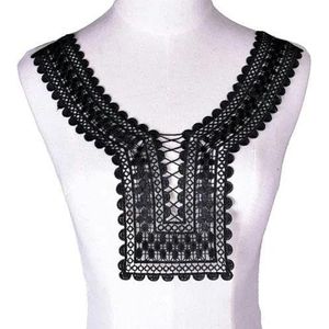 Zwart borduurwerk kant hals kraag versiering naaien stoffen versieringen kant stof jurk leveringen scrapbooking-7-1Piece