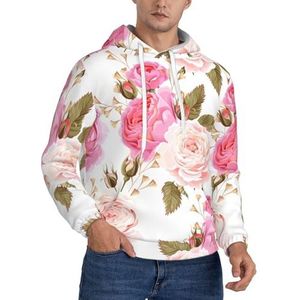 TTIGLHOH Bloemen Bloem Rose Roze Winter Hoodies Voor Mannen Fleece Gevoerde Sherpa Trui Kangoeroe Pocket Comfort Fit, Winter Sweatshirt, Zwart, M