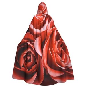 Rode roos bloem Hooded Mantel Unisex Volledige Lengte Mantel Cape Halloween Kerst Mantel Cosplay Kostuums Party Cape
