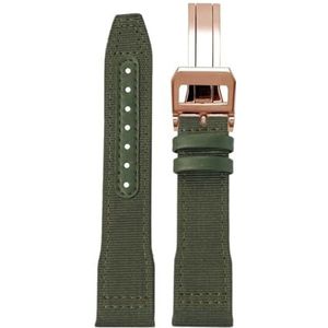 For IWC Nylon Horlogeband for Grote Piloot for Kleine Prins for Mark 18 Nylon Canvas Koeienhuid Heren Horlogeband 20 21 22mm Groene Armband (Color : Green RG folding, Size : 22mm)