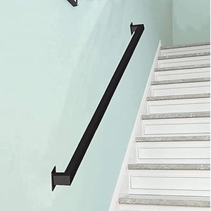 Leuningen voor binnen trappen 1ft-20ft kit, rustieke industriële gegalvaniseerde smeedijzeren banierbanierrail Niet-slip wandondersteuning leuning, buiten trappen veranda dek handrail, zwart (maat