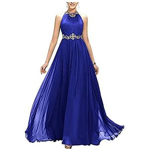 Bruiloft Prom Jurken Off The Shoulder Kralen Lange A Lijn Halter Geplooide Mouwloze Avondfeestjurken voor Vrouwen, koningsblauw, 40