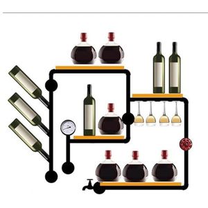 HRTLSS Wijnrek voor wandmontage, wijnglazen rek, industriële pijpplanken wijnrek, wijndisplay opbergrek, voor thuis, restaurant, bars