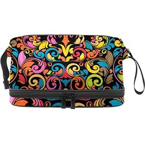 Art Texture Makeup Bag Double Layer Ruime Cosmetische Zakken voor Vrouwen en Meisjes Reizen Draagbare Toiletry Pouch met Rits, Meerkleurig, 27x15x14 cm/10.6x5.9x5.5 in, Make-up zakje