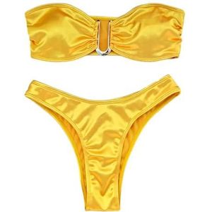 WOYUANSHA Bikini Badpak Dames Bikini Set Dames Badmode Schoudervrij Satijn Bikini Set Met Sneldrogend Gewatteerd Draadloos Badpak Voor Vrouwen