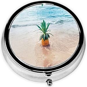 Ananas door de Zee Ronde Pillendoos Decoratieve Doos Pillendoos, Twee Compartiment Pillendoosje