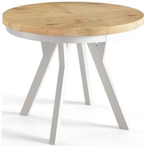 AlpiMeble Ronde eetkamertafel EVO, uittrekbare tafel diameter: 80 cm tot 130 cm, woonkamertafel kleur: LANCELOT, met houten poten in de kleur wit